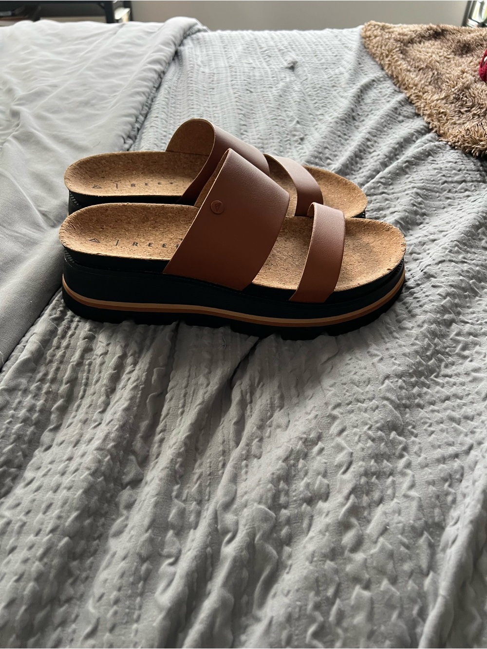 Reef Brown Double Strap Platform Slide Sandals